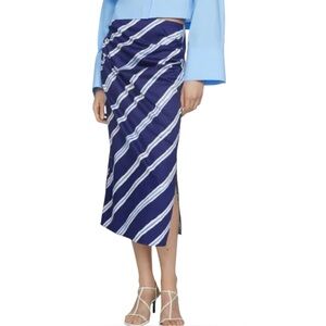 MANGO Salome Stripe Cotton Midi Skirt with Slit in Blue Womens Size 2